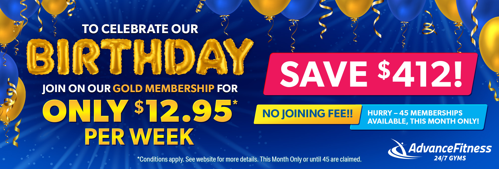 AF-Birthday-Gold-$12.95-45-Email-banner2 Gym Tamworth Special Offer